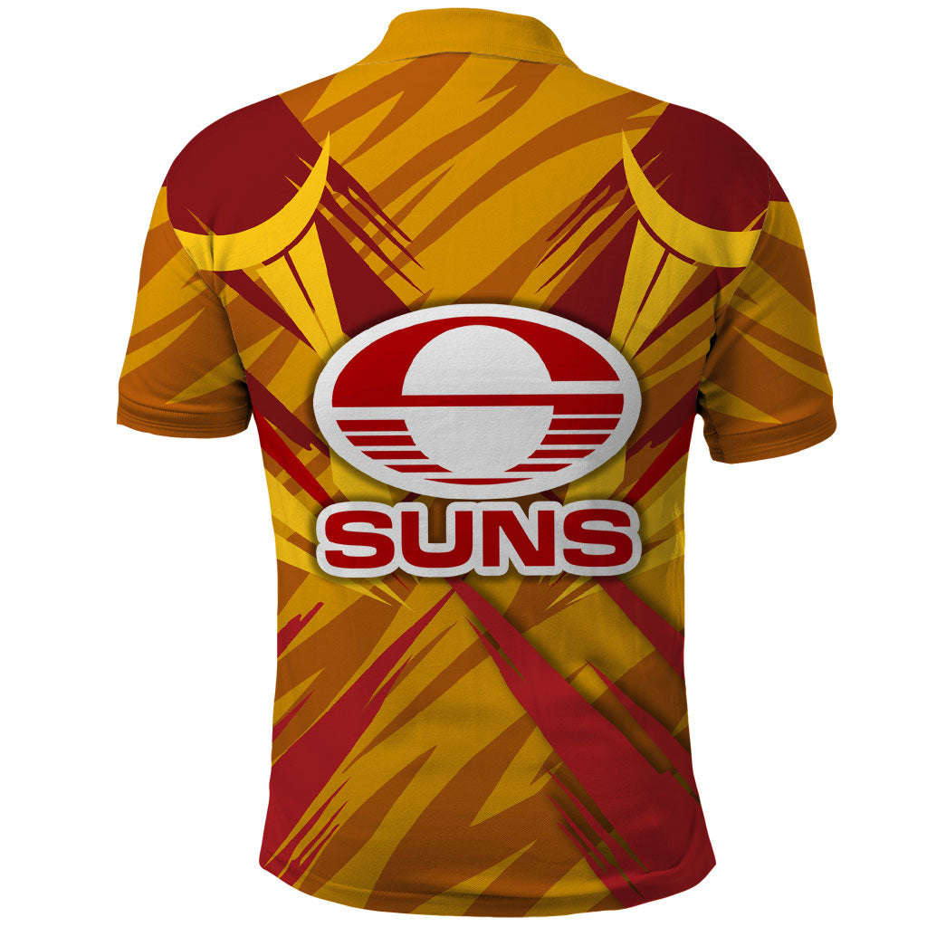 Gold Coast Suns Australian Football Polo Shirt Heroic Solar Mascot - Bold Team Colors