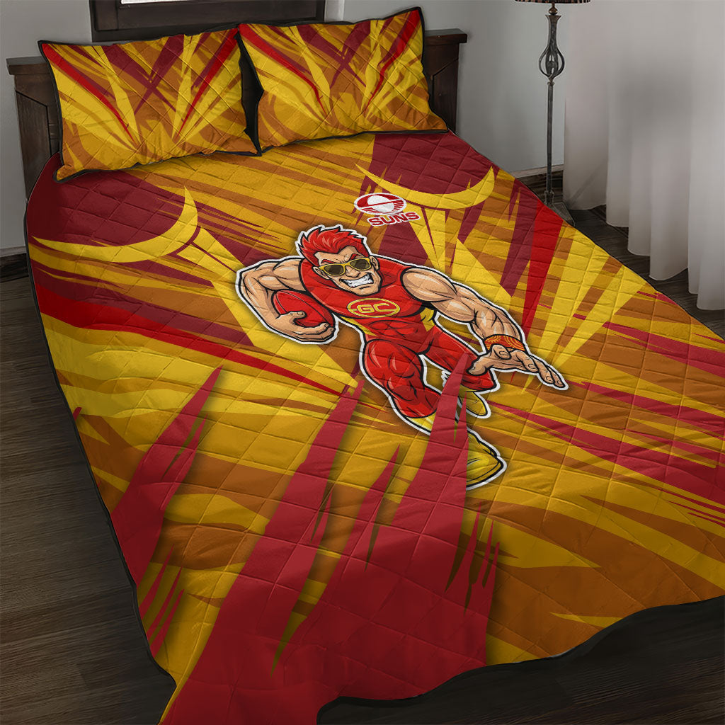 Gold Coast Suns Australian Football Quilt Bed Set Heroic Solar Mascot - Bold Team Colors