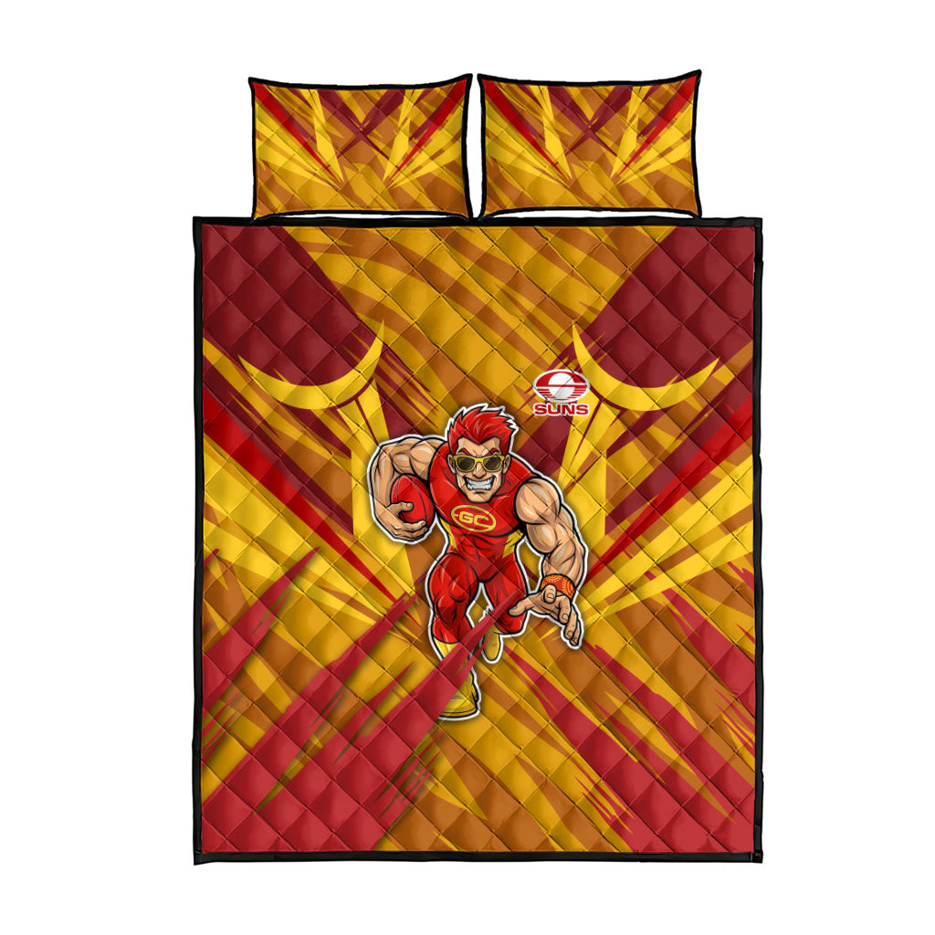 Gold Coast Suns Australian Football Quilt Bed Set Heroic Solar Mascot - Bold Team Colors