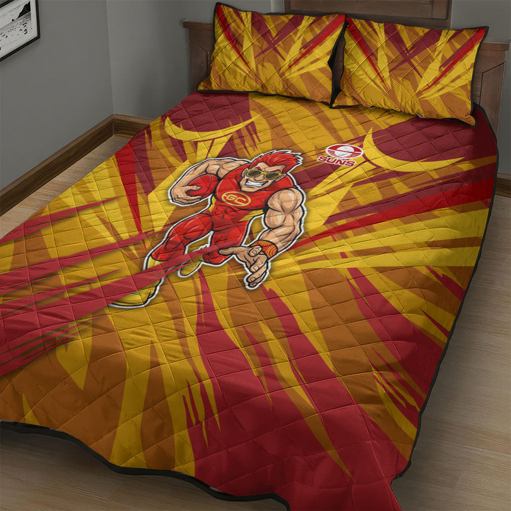 Gold Coast Suns Australian Football Quilt Bed Set Heroic Solar Mascot - Bold Team Colors