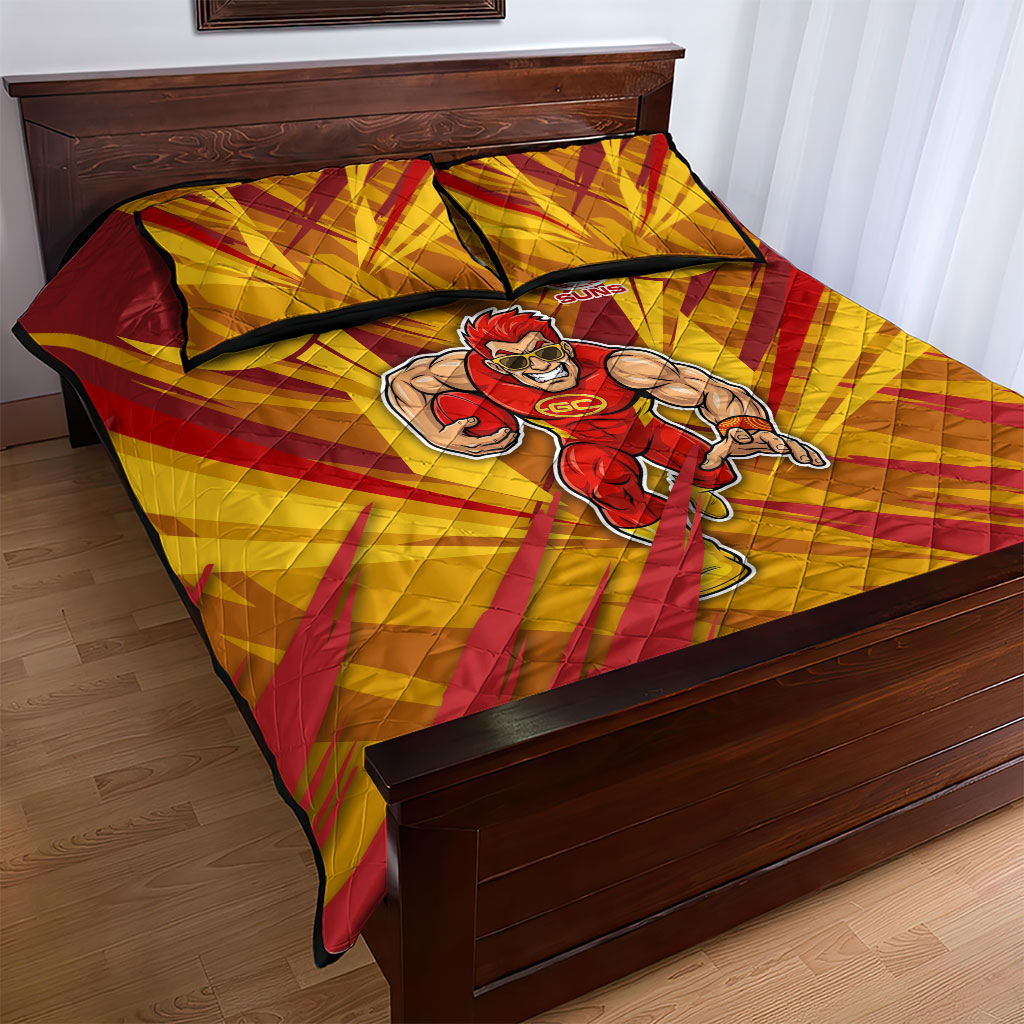 Gold Coast Suns Australian Football Quilt Bed Set Heroic Solar Mascot - Bold Team Colors