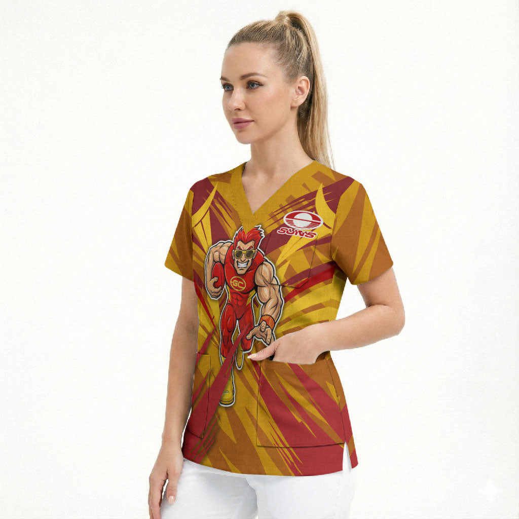 Gold Coast Suns Australian Football Scrub Top Heroic Solar Mascot - Bold Team Colors