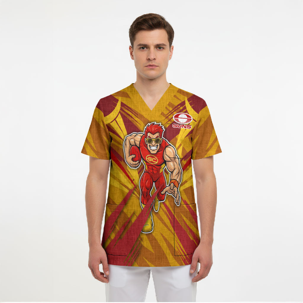 Gold Coast Suns Australian Football Scrub Top Heroic Solar Mascot - Bold Team Colors