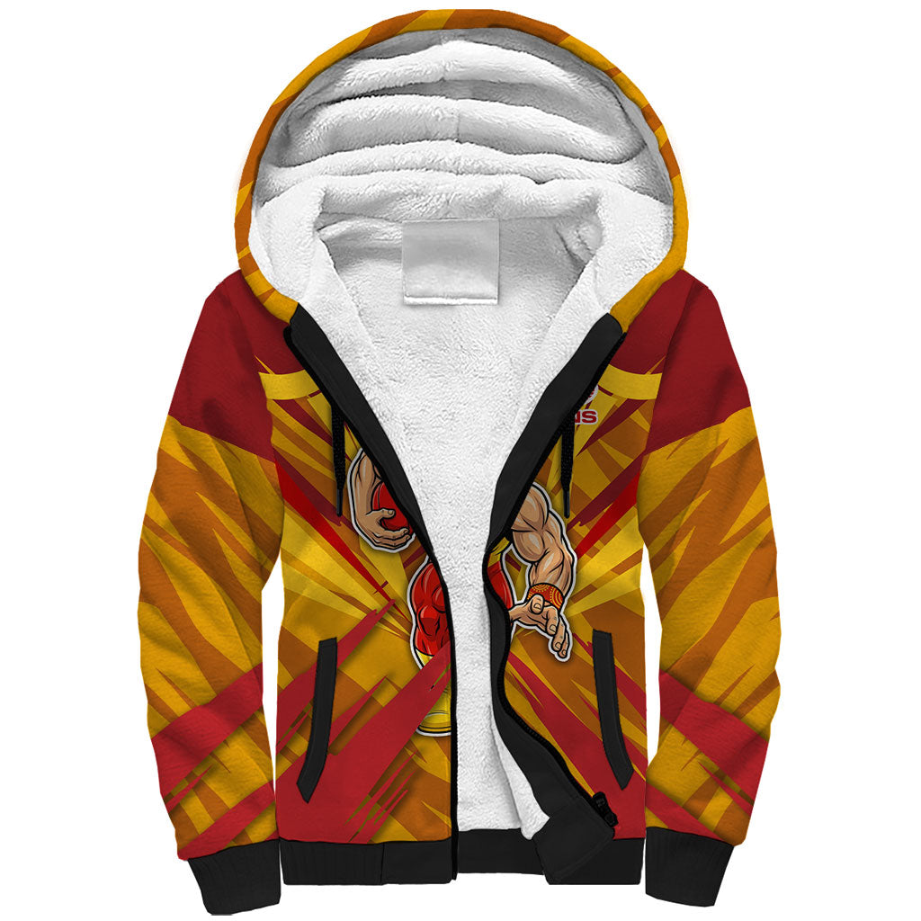 Gold Coast Suns Australian Football Sherpa Hoodie Heroic Solar Mascot - Bold Team Colors
