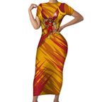 Gold Coast Suns Australian Football Short Sleeve Bodycon Dress Heroic Solar Mascot - Bold Team Colors