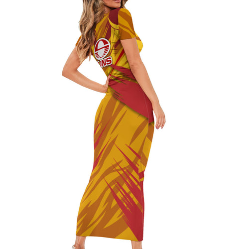 Gold Coast Suns Australian Football Short Sleeve Bodycon Dress Heroic Solar Mascot - Bold Team Colors