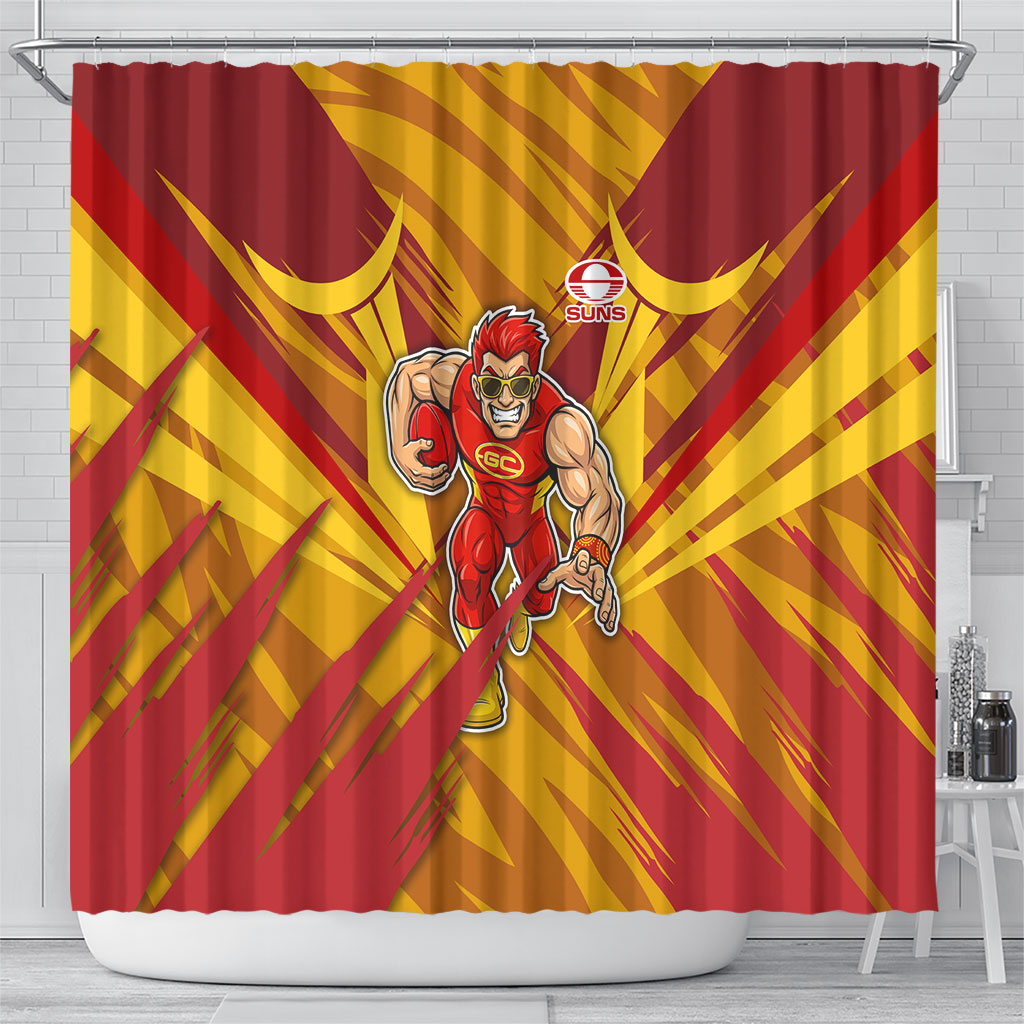 Gold Coast Suns Australian Football Shower Curtain Heroic Solar Mascot - Bold Team Colors