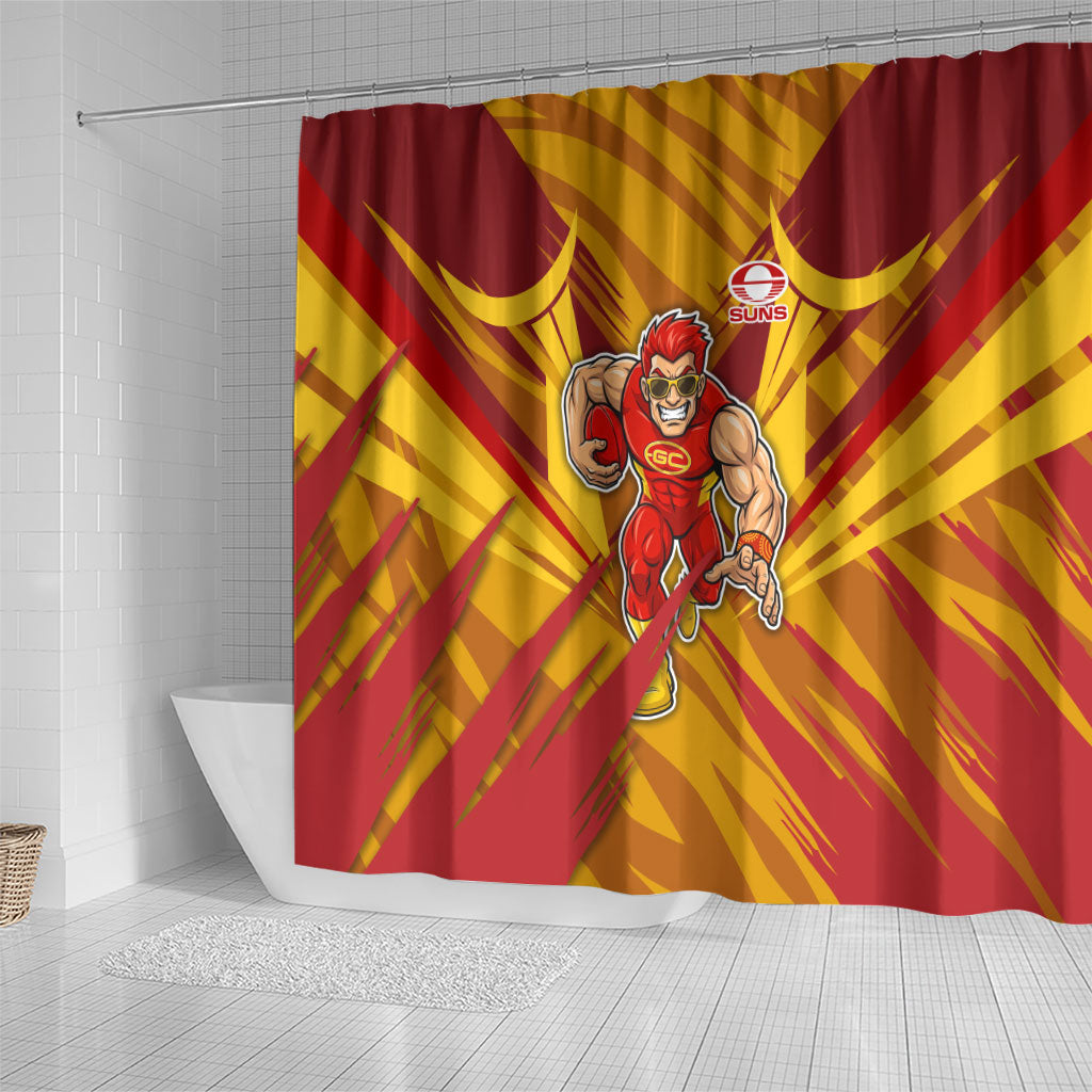 Gold Coast Suns Australian Football Shower Curtain Heroic Solar Mascot - Bold Team Colors