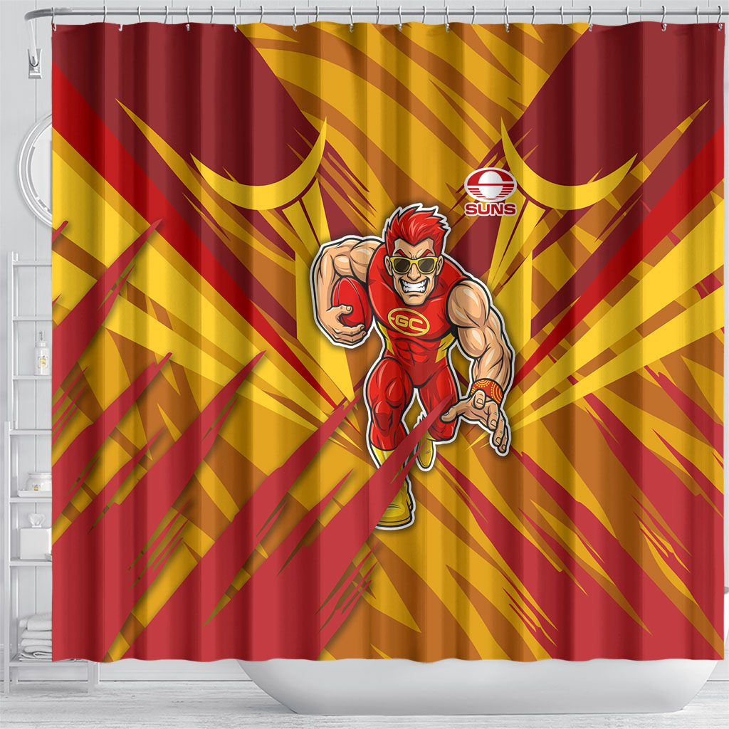 Gold Coast Suns Australian Football Shower Curtain Heroic Solar Mascot - Bold Team Colors