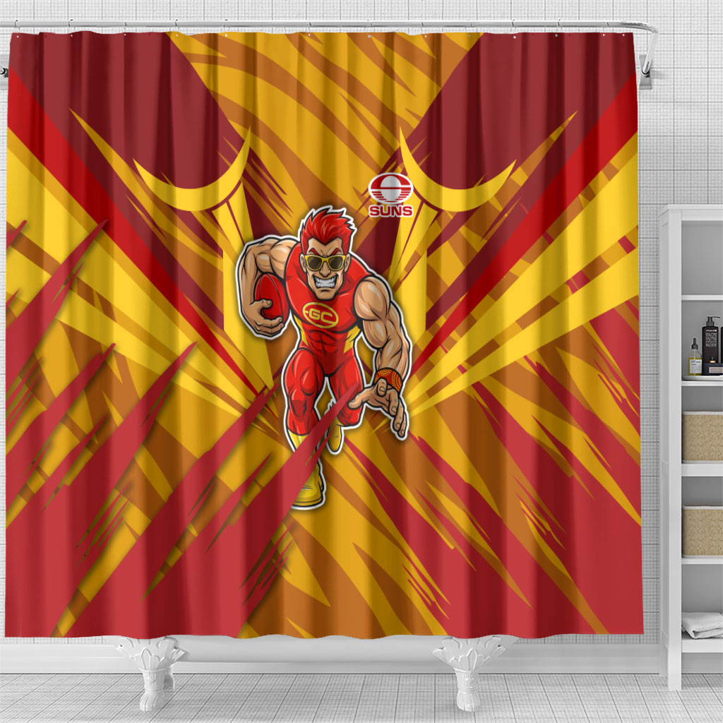 Gold Coast Suns Australian Football Shower Curtain Heroic Solar Mascot - Bold Team Colors
