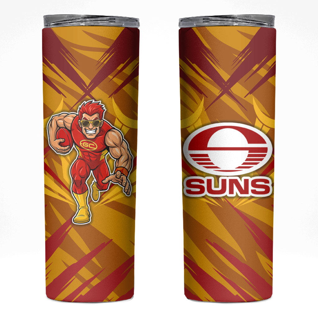 Gold Coast Suns Australian Football Skinny Tumbler Heroic Solar Mascot - Bold Team Colors