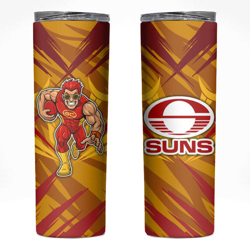 Gold Coast Suns Australian Football Skinny Tumbler Heroic Solar Mascot - Bold Team Colors