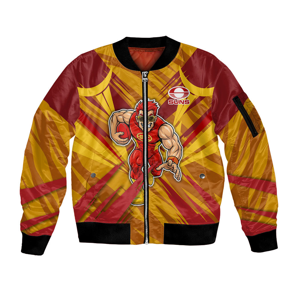 Gold Coast Suns Australian Football Sleeve Zip Bomber Jacket Heroic Solar Mascot - Bold Team Colors