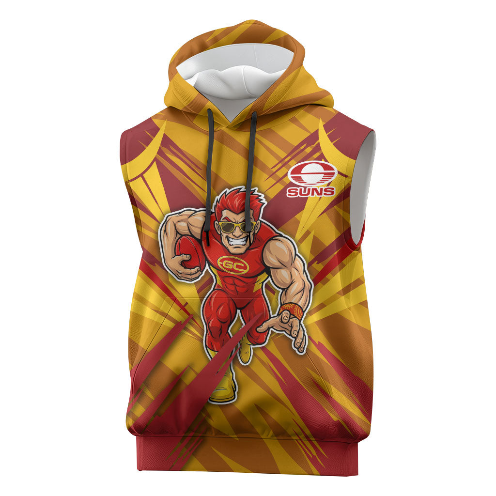 Gold Coast Suns Australian Football Sleeveless Hoodie Heroic Solar Mascot - Bold Team Colors