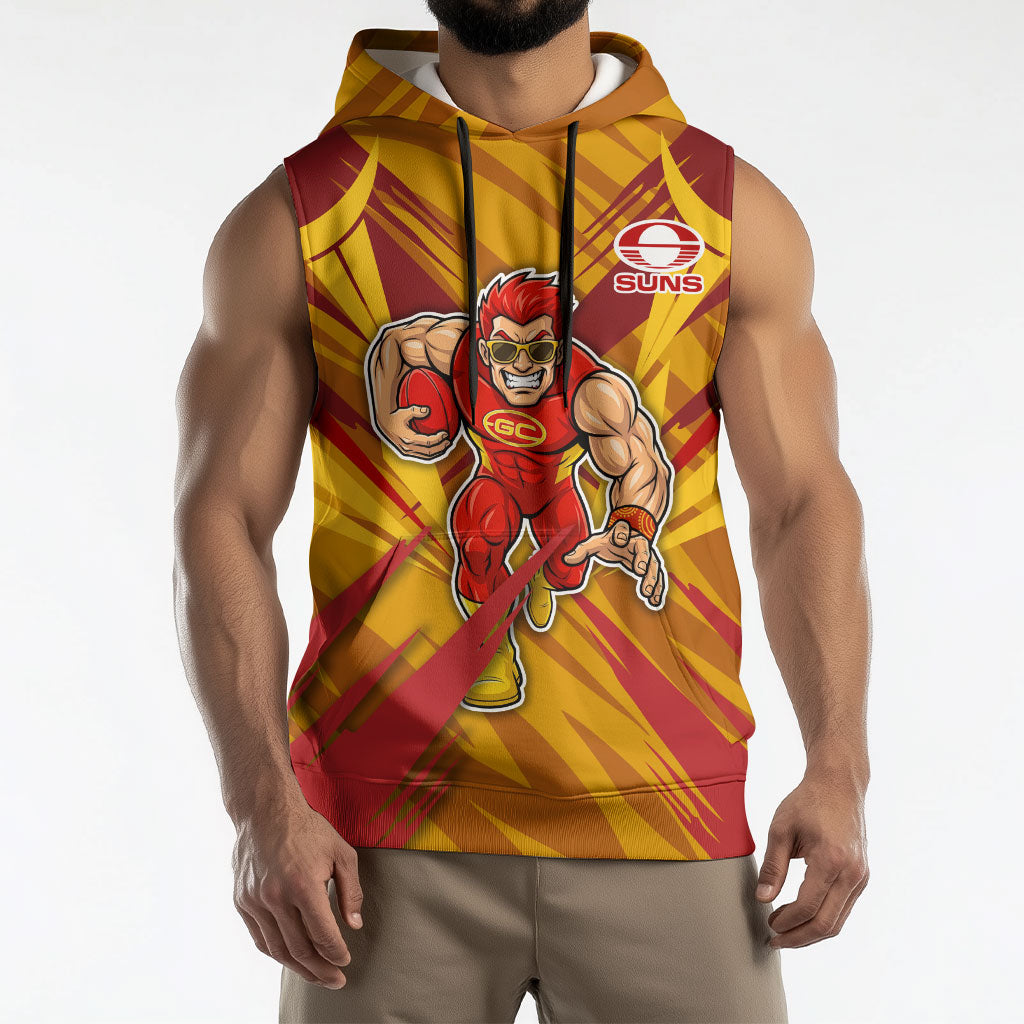 Gold Coast Suns Australian Football Sleeveless Hoodie Heroic Solar Mascot - Bold Team Colors