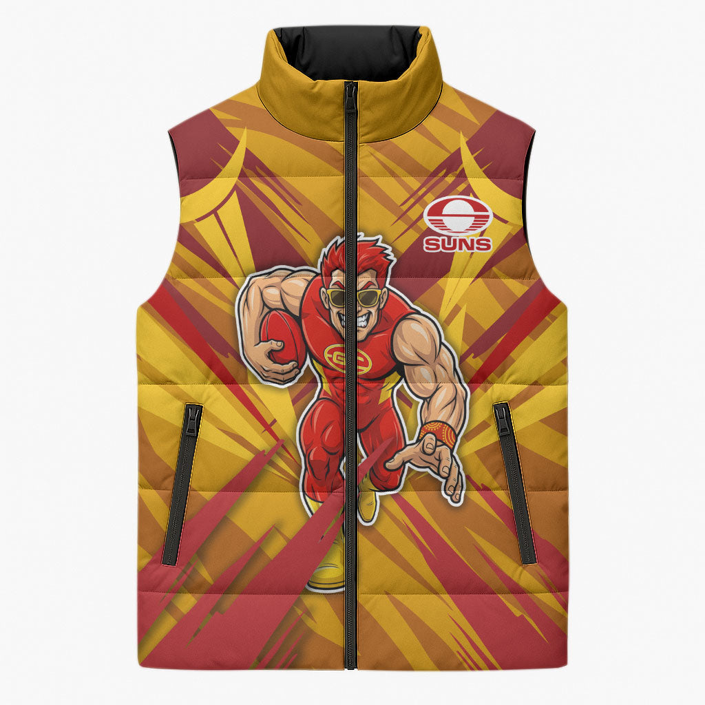 Gold Coast Suns Australian Football Sleeveless Puffer Jacket Heroic Solar Mascot - Bold Team Colors