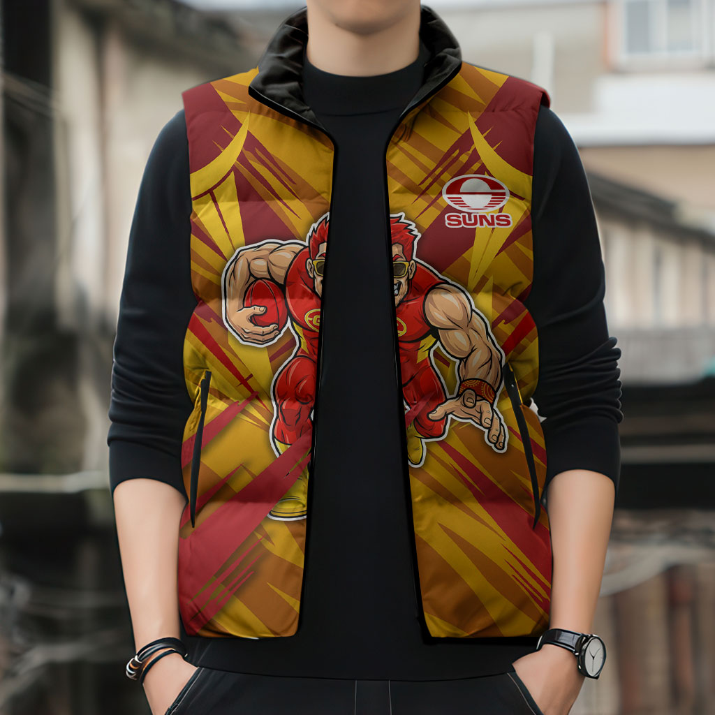 Gold Coast Suns Australian Football Sleeveless Puffer Jacket Heroic Solar Mascot - Bold Team Colors