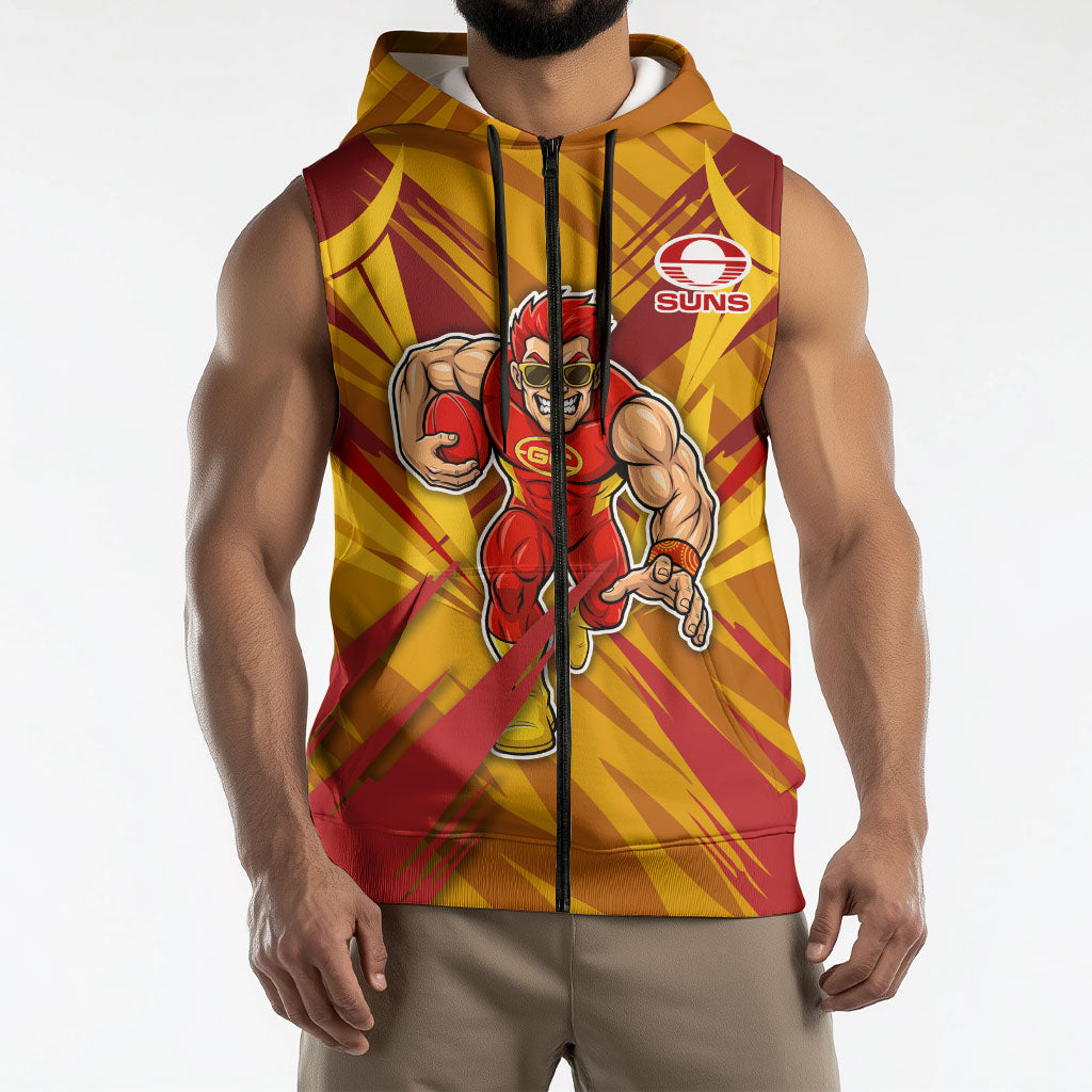 Gold Coast Suns Australian Football Sleeveless Zip Hoodie Heroic Solar Mascot - Bold Team Colors