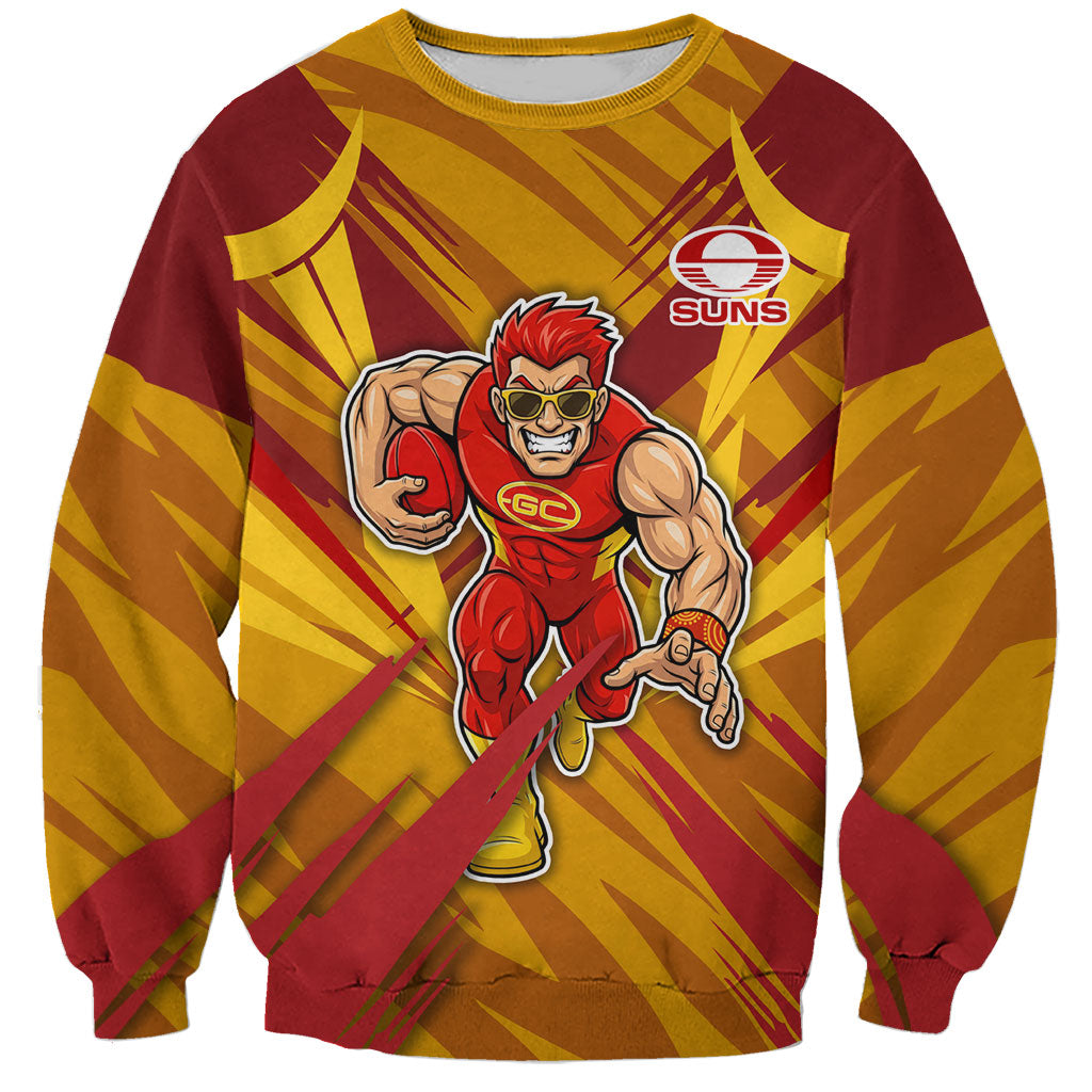 Gold Coast Suns Australian Football Sweatshirt Heroic Solar Mascot - Bold Team Colors