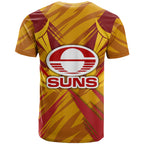 Gold Coast Suns Australian Football T Shirt Heroic Solar Mascot - Bold Team Colors