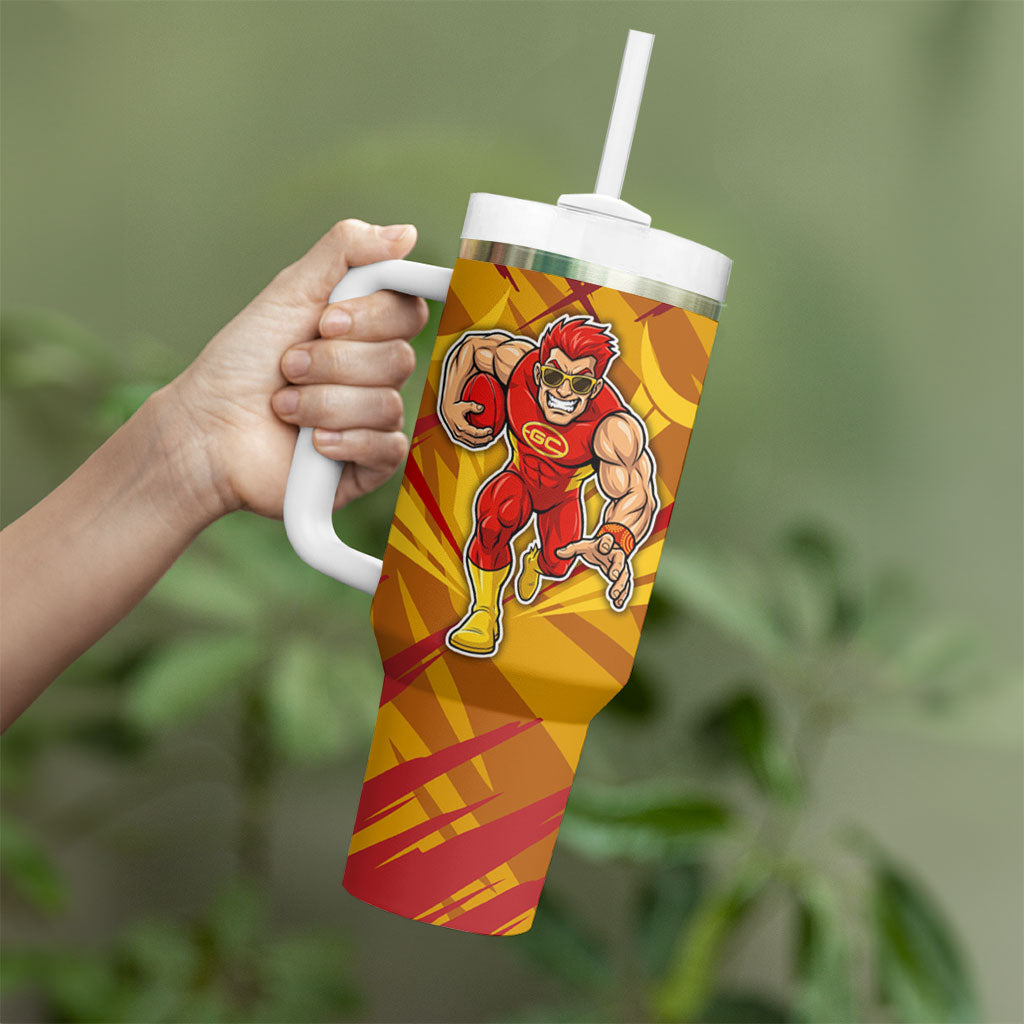 Gold Coast Suns Australian Football Tumbler With Handle Heroic Solar Mascot - Bold Team Colors