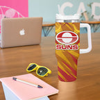 Gold Coast Suns Australian Football Tumbler With Handle Heroic Solar Mascot - Bold Team Colors