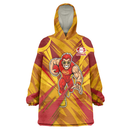 Gold Coast Suns Australian Football Wearable Blanket Hoodie Heroic Solar Mascot - Bold Team Colors