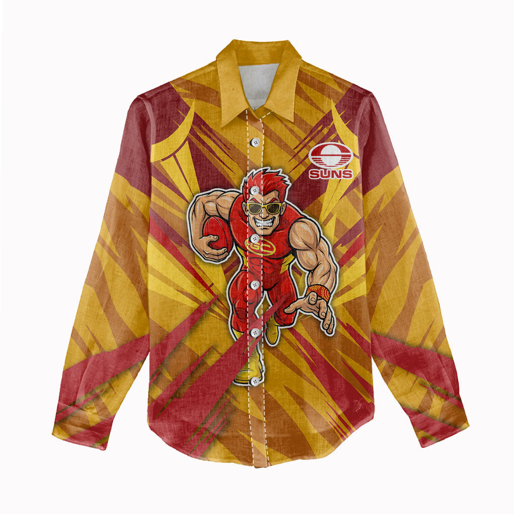 Gold Coast Suns Australian Football Women Casual Shirt Heroic Solar Mascot - Bold Team Colors
