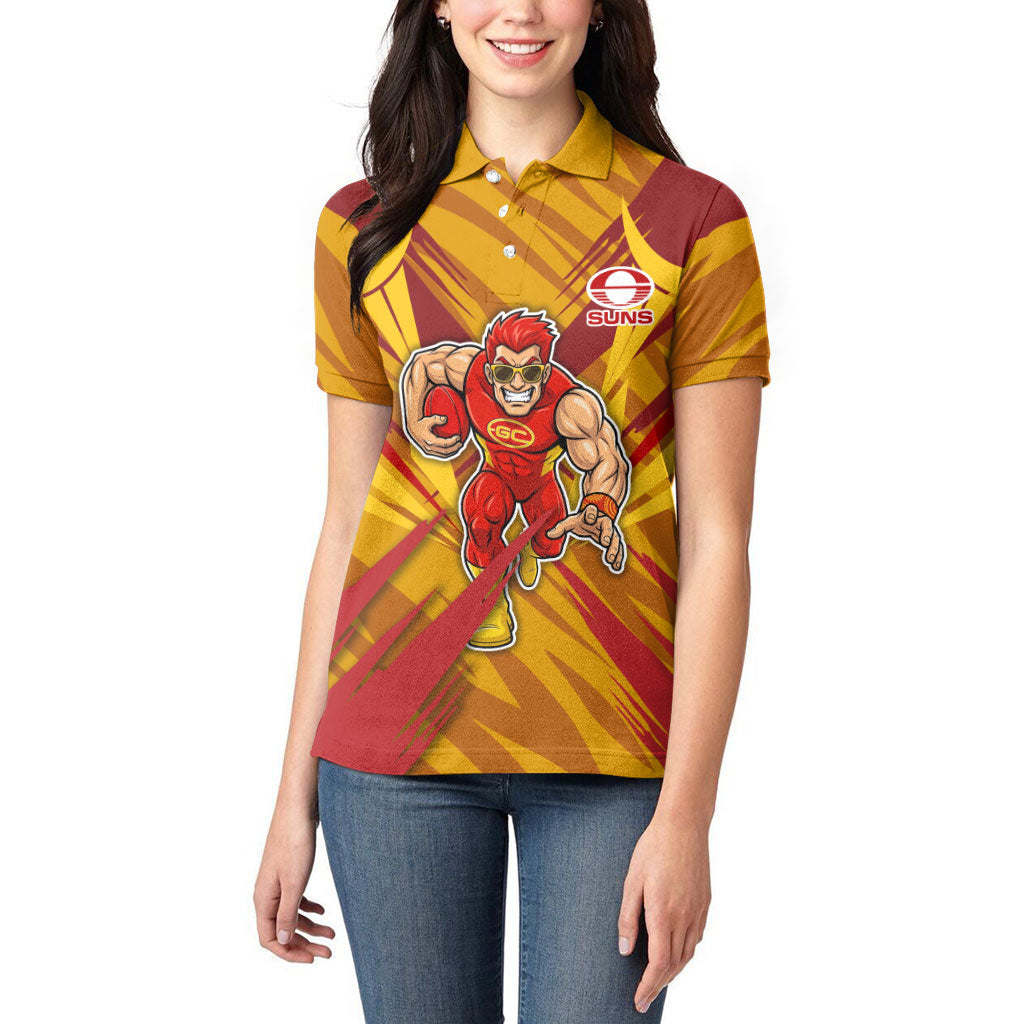 Gold Coast Suns Australian Football Women Polo Shirt Heroic Solar Mascot - Bold Team Colors