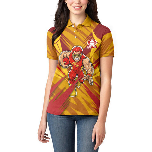 Gold Coast Suns Australian Football Women Polo Shirt Heroic Solar Mascot - Bold Team Colors