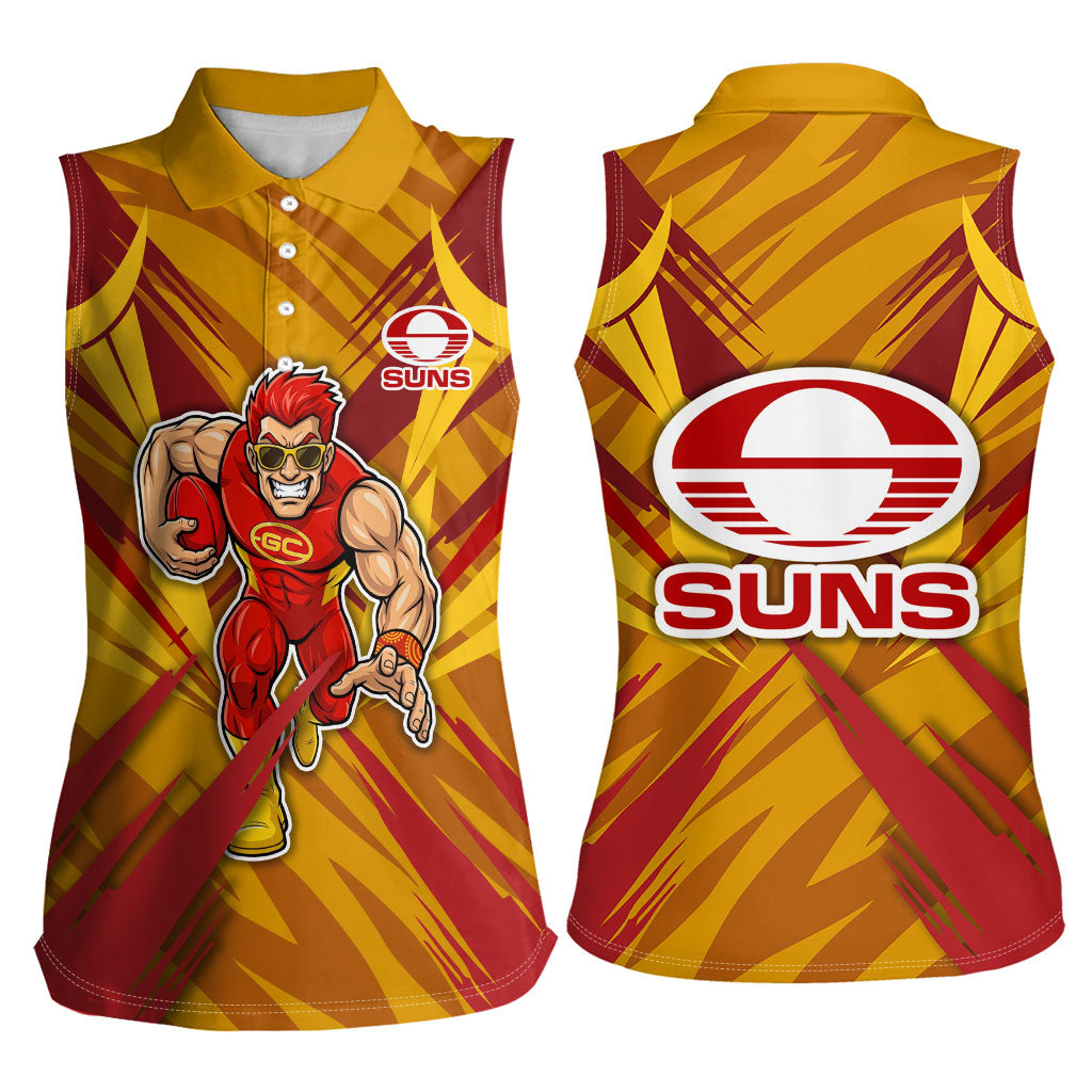 Gold Coast Suns Australian Football Women Sleeveless Polo Shirt Heroic Solar Mascot - Bold Team Colors
