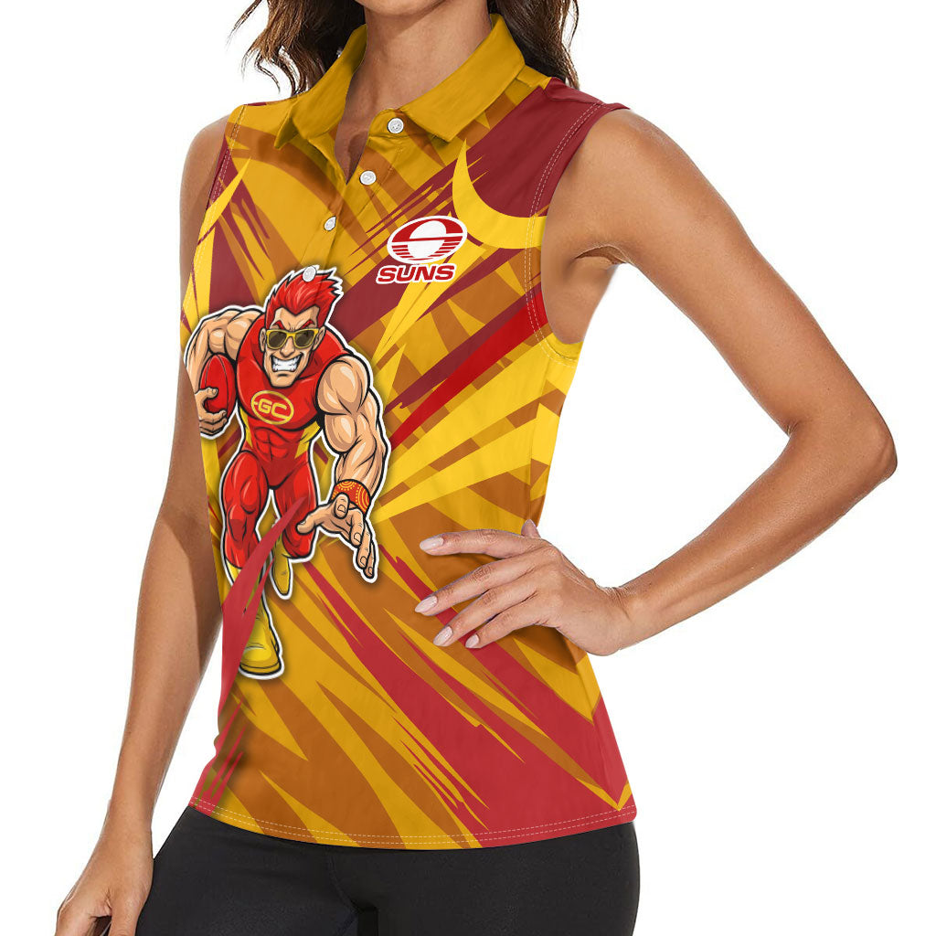 Gold Coast Suns Australian Football Women Sleeveless Polo Shirt Heroic Solar Mascot - Bold Team Colors