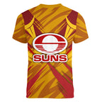 Gold Coast Suns Australian Football Women V-Neck T-Shirt Heroic Solar Mascot - Bold Team Colors