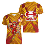 Gold Coast Suns Australian Football Women V-Neck T-Shirt Heroic Solar Mascot - Bold Team Colors