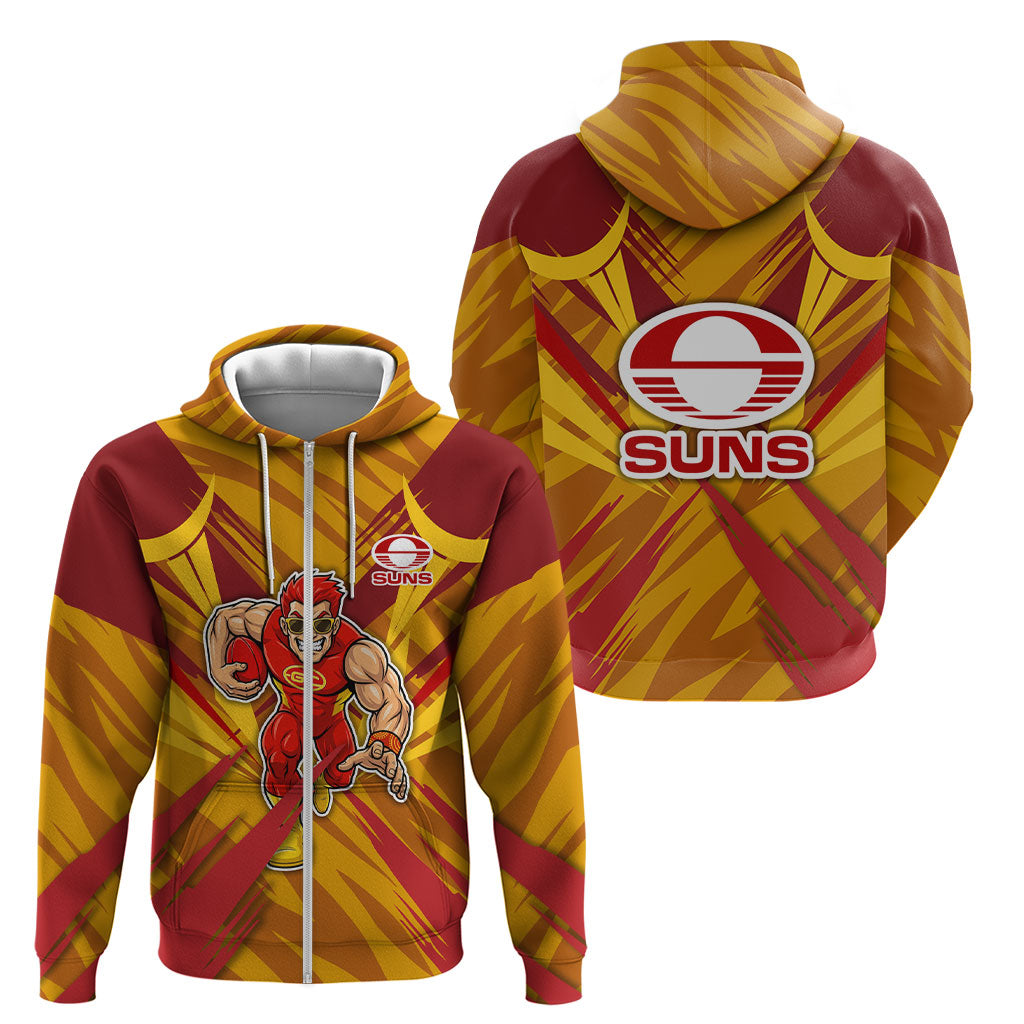 Gold Coast Suns Australian Football Zip Hoodie Heroic Solar Mascot - Bold Team Colors