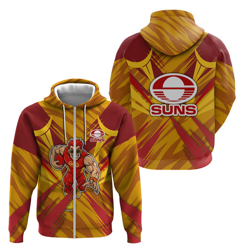 Gold Coast Suns Australian Football Zip Hoodie Heroic Solar Mascot - Bold Team Colors