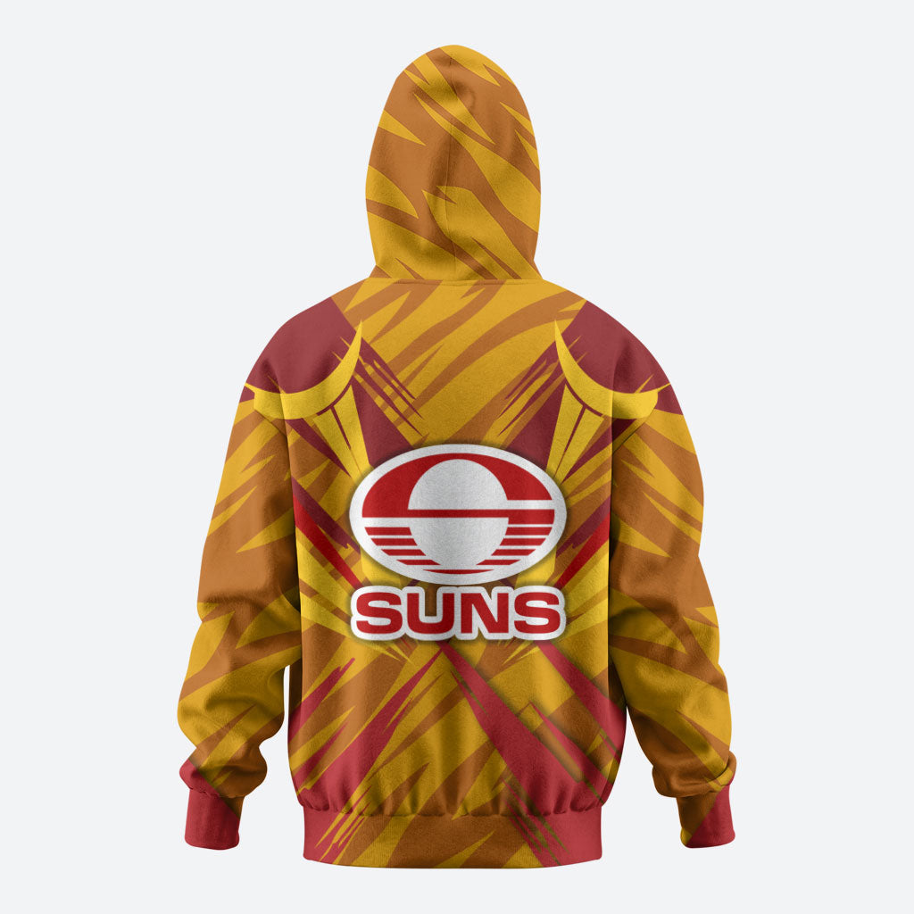 Gold Coast Suns Australian Football Zip Hoodie Heroic Solar Mascot - Bold Team Colors