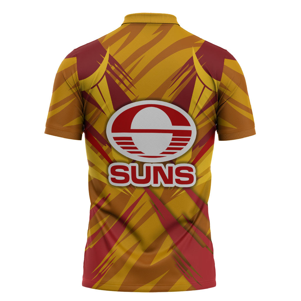 Gold Coast Suns Australian Football Zipper Polo Shirt Heroic Solar Mascot - Bold Team Colors