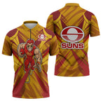 Gold Coast Suns Australian Football Zipper Polo Shirt Heroic Solar Mascot - Bold Team Colors