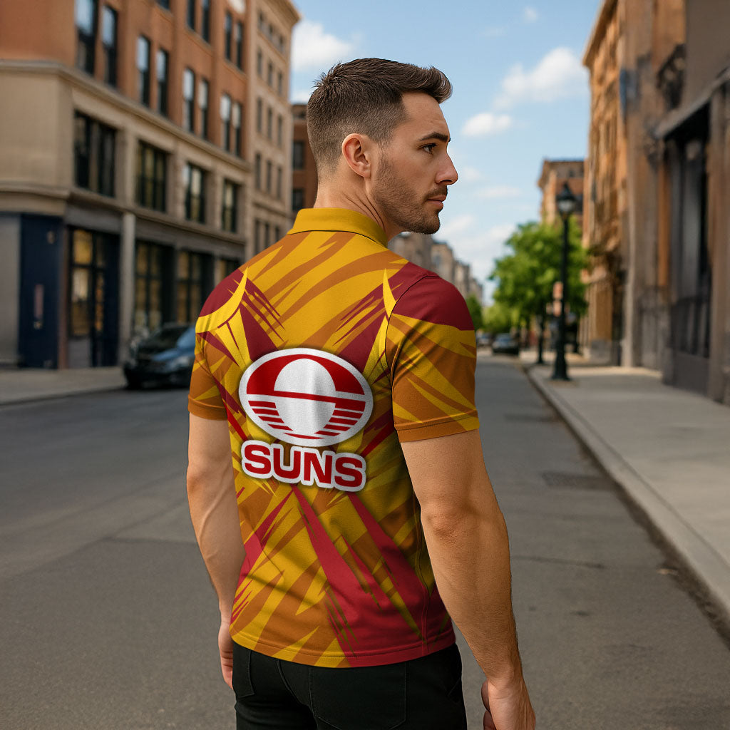 Gold Coast Suns Australian Football Zipper Polo Shirt Heroic Solar Mascot - Bold Team Colors