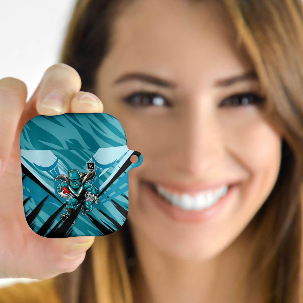 Port Adelaide Power Australian Football AirPods Case Powerful Superhero Mascot - Bold Team Colors
