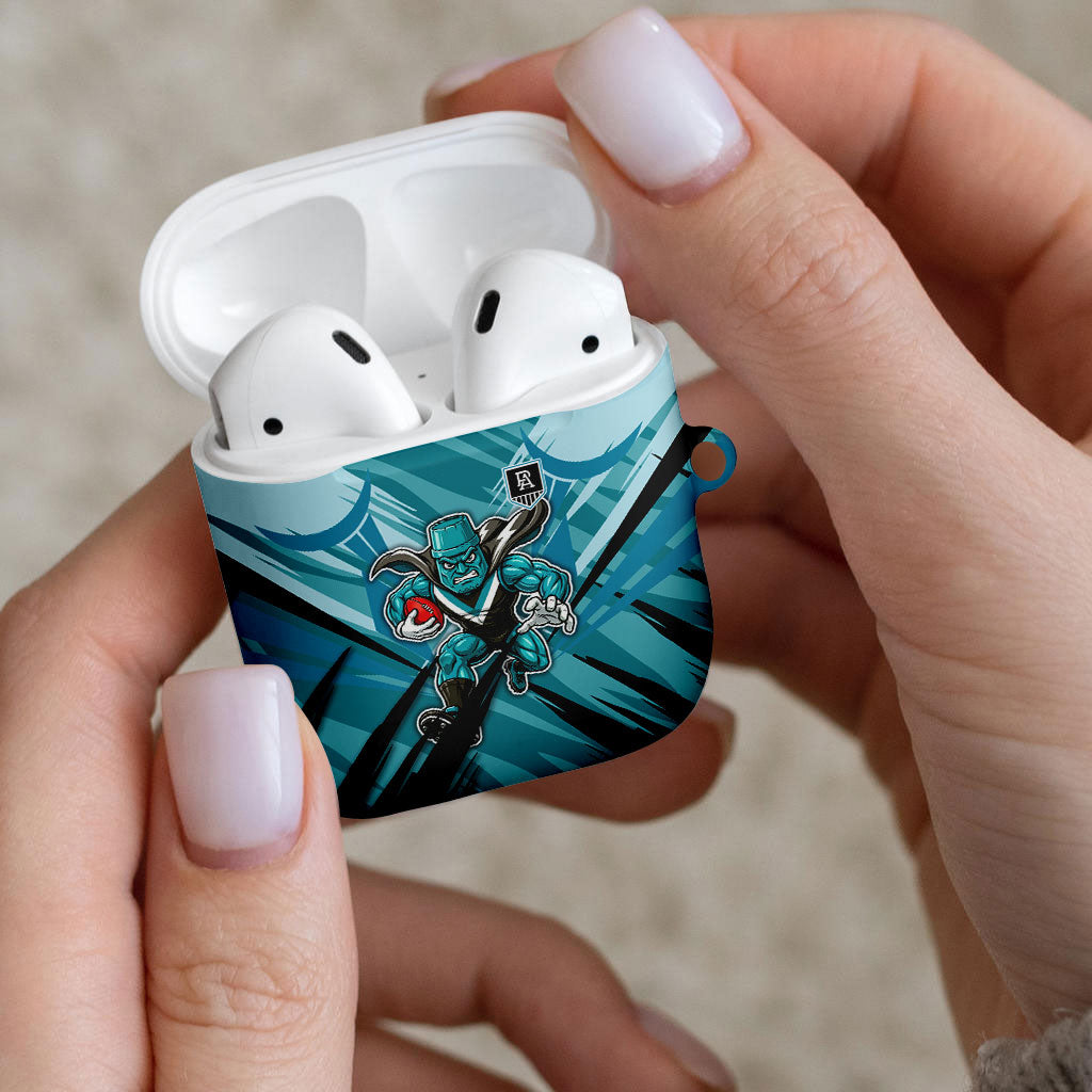 Port Adelaide Power Australian Football AirPods Case Powerful Superhero Mascot - Bold Team Colors