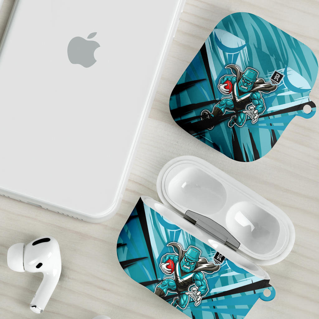 Port Adelaide Power Australian Football AirPods Case Powerful Superhero Mascot - Bold Team Colors