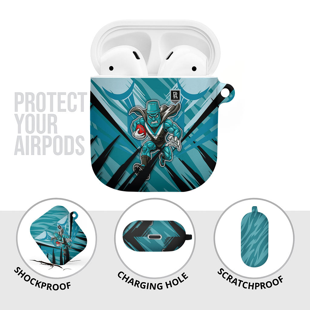 Port Adelaide Power Australian Football AirPods Case Powerful Superhero Mascot - Bold Team Colors