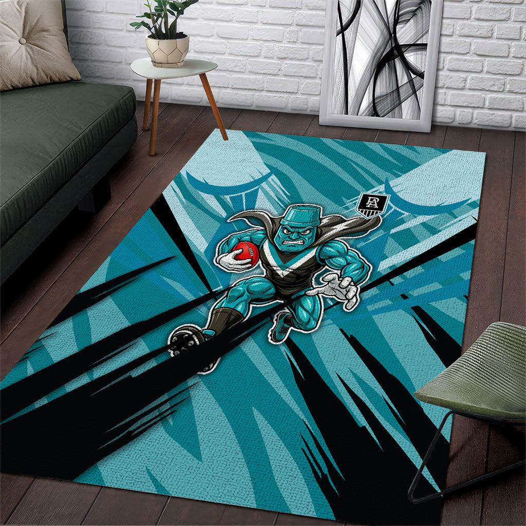 Port Adelaide Power Australian Football Area Rug Powerful Superhero Mascot - Bold Team Colors