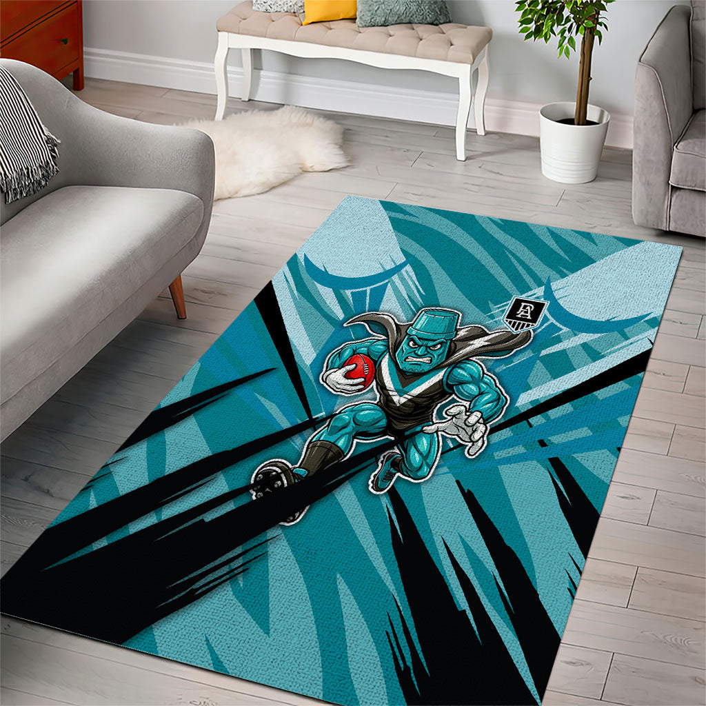 Port Adelaide Power Australian Football Area Rug Powerful Superhero Mascot - Bold Team Colors