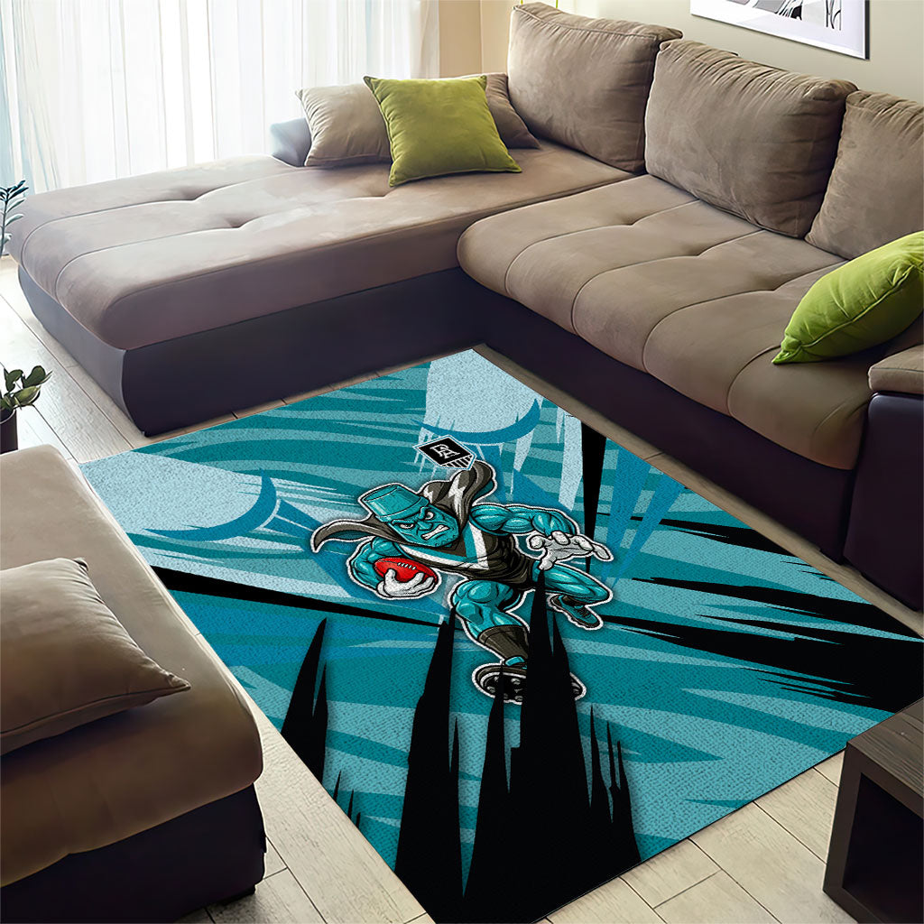 Port Adelaide Power Australian Football Area Rug Powerful Superhero Mascot - Bold Team Colors