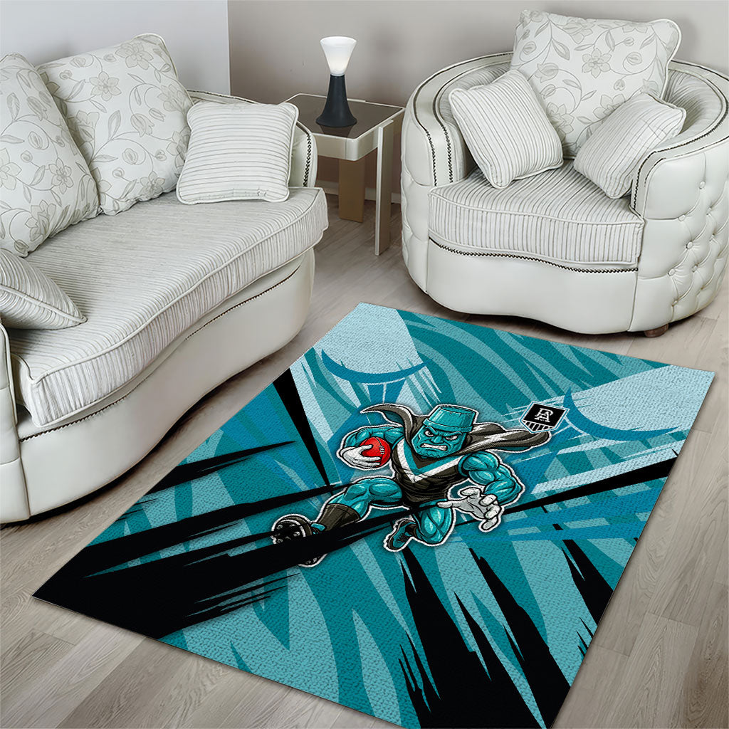 Port Adelaide Power Australian Football Area Rug Powerful Superhero Mascot - Bold Team Colors