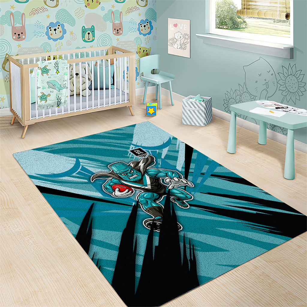 Port Adelaide Power Australian Football Area Rug Powerful Superhero Mascot - Bold Team Colors