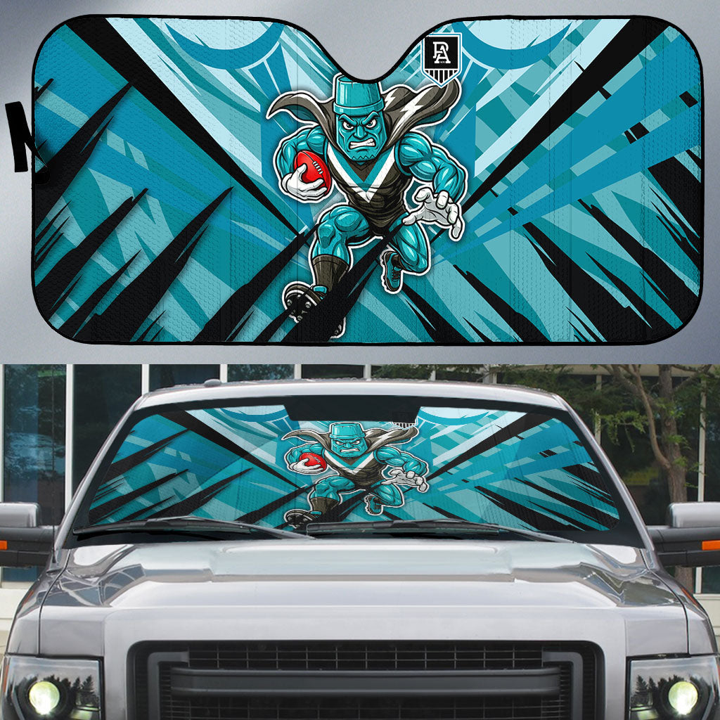 Port Adelaide Power Australian Football Auto Sun Shade Powerful Superhero Mascot - Bold Team Colors